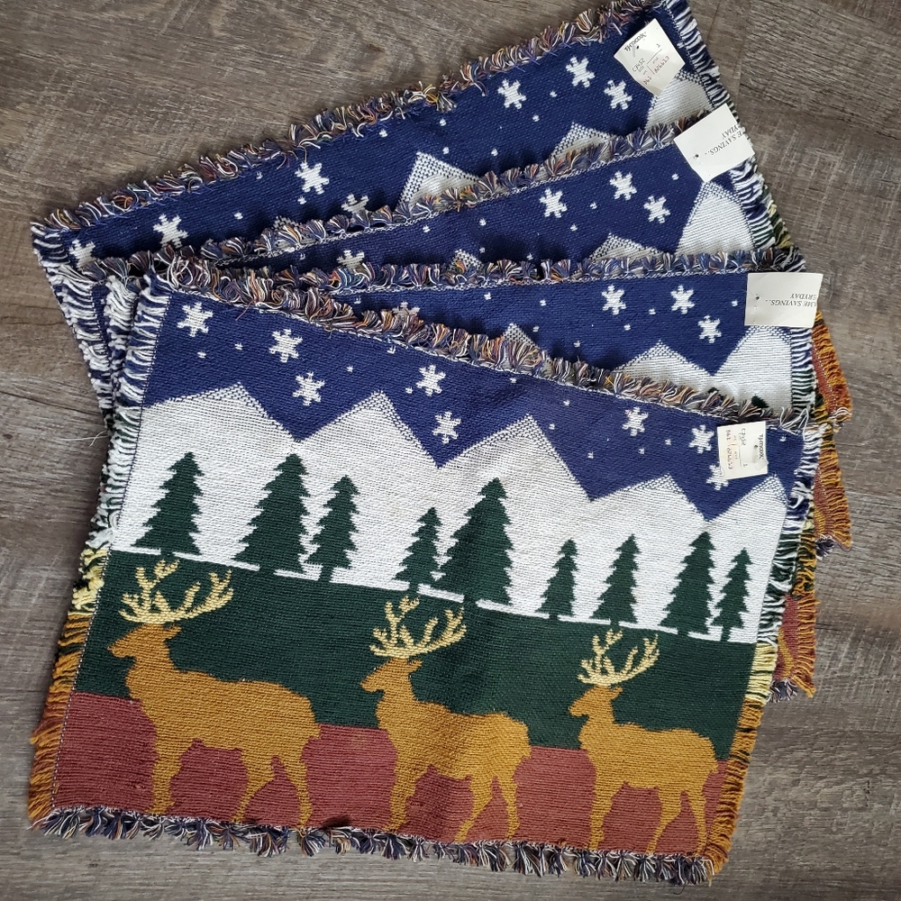 vtg 4pcs W.C. Designs Pine Tree Deer Table Place Mats